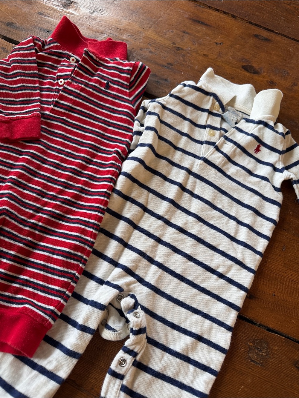 Ralph Lauren Red & Navy Striped Cotton One-Piece Set